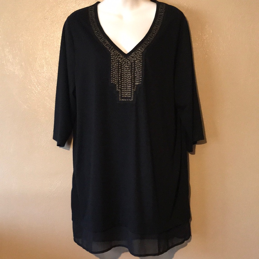 Catherine’s black beaded top 14/16W sheer trim